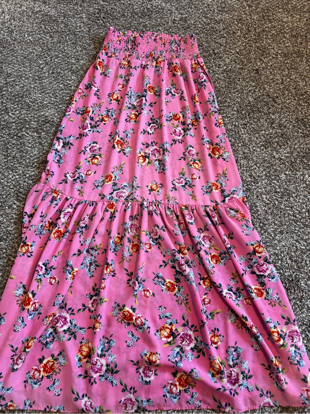 Buddy Love Women’s Medium Pink Floral Maxi Skirt Smocked Waist Tiered Boho